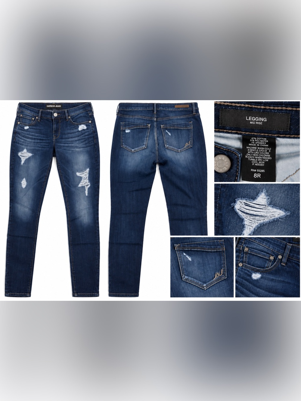Express Women's Dark Blue Distressed Jeggings
